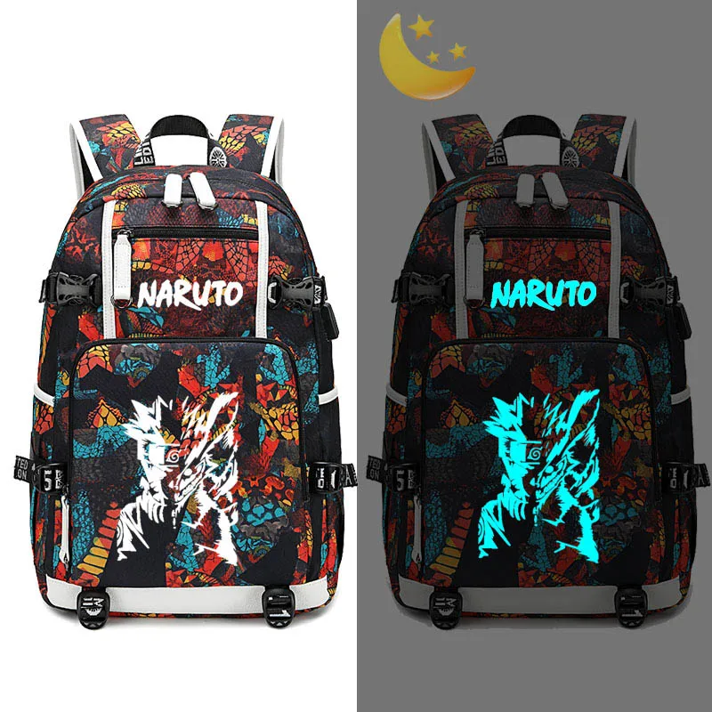 Naruto logo Anime Backpack USB Charging Travel Bag Luminous Student Schoolbag Bag Laptop Bag Cosplay Backpack Kids Gift - Цвет: Style I