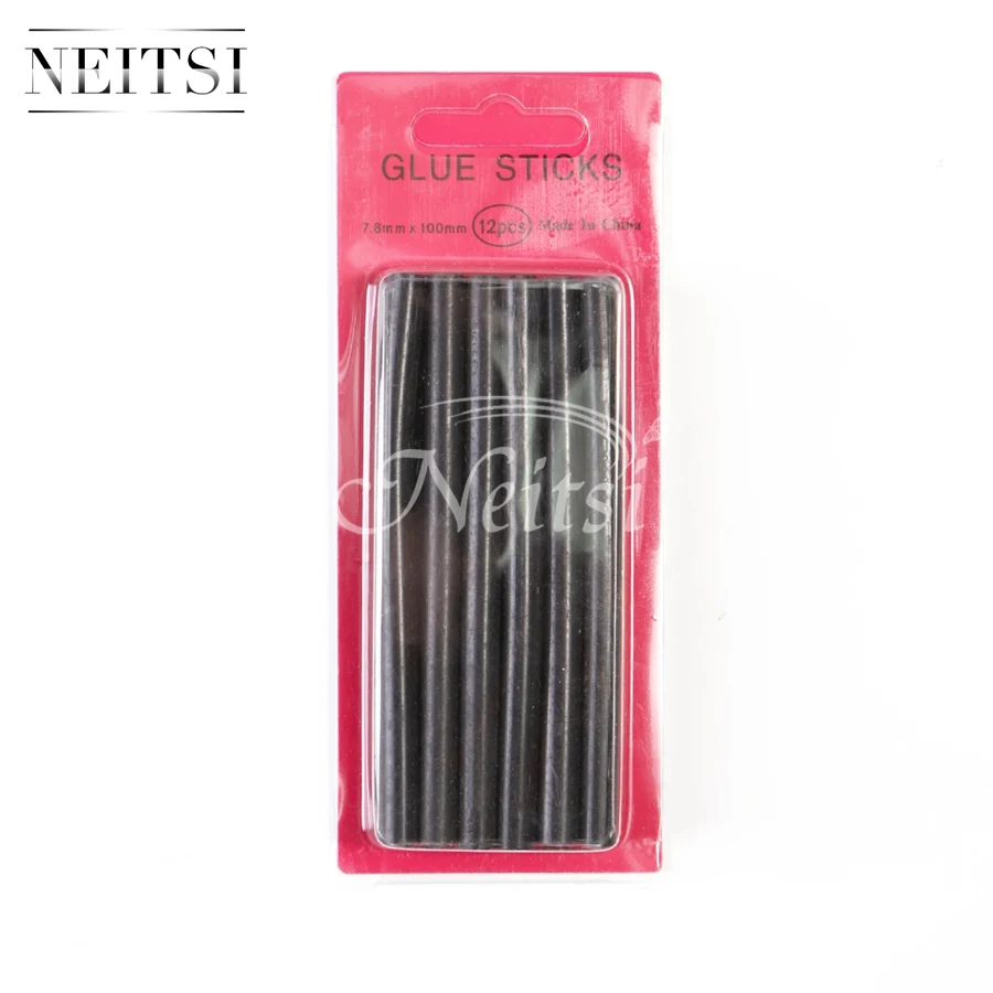 Neitsi 12pc/pack 7.8mm * 100mm Hotmelt Keratin Glue Sticks High Quality Melting Hot Gun Glue Stick Black Brown Yellow Color