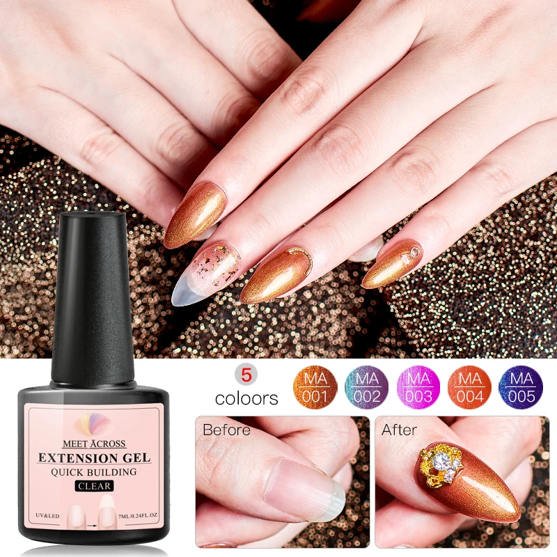 

MEET ACROSS Quick Extension Gel Glitter Acrylic Poly UV Gel Manicure Soak Off Crystal Colorful Finger Building Gel Tips