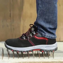 Большие размеры 36-46, женские и мужские безопасные рабочие ботинки со стальным носком, из коровьей замши, со стальной подошвой, T117, промышленные кроссовки