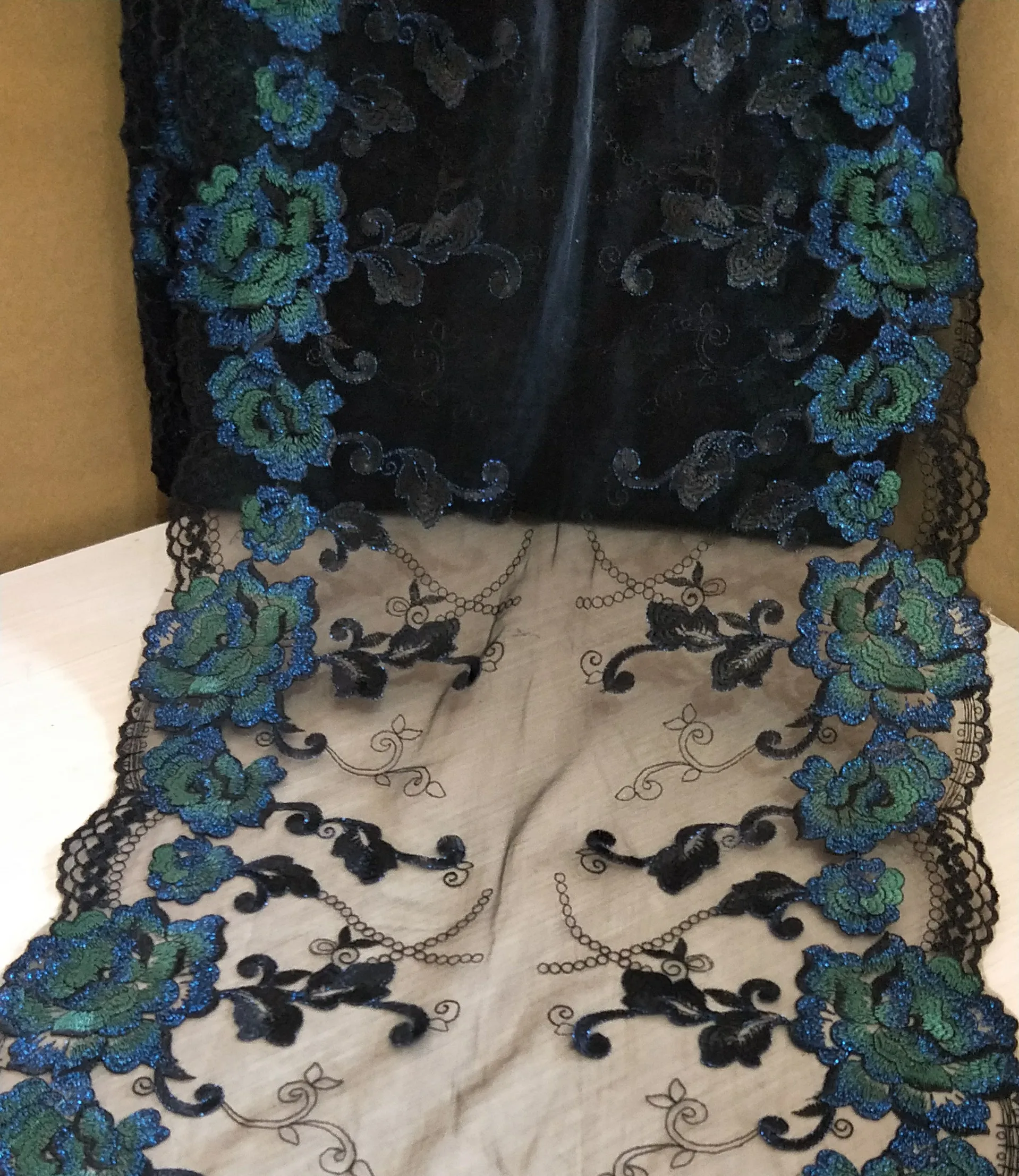 

2 Yards Super Wide Lace Trim Peacock Green Floral Embroidered Tulle Lace Trim 13 Inches Wide High Quality