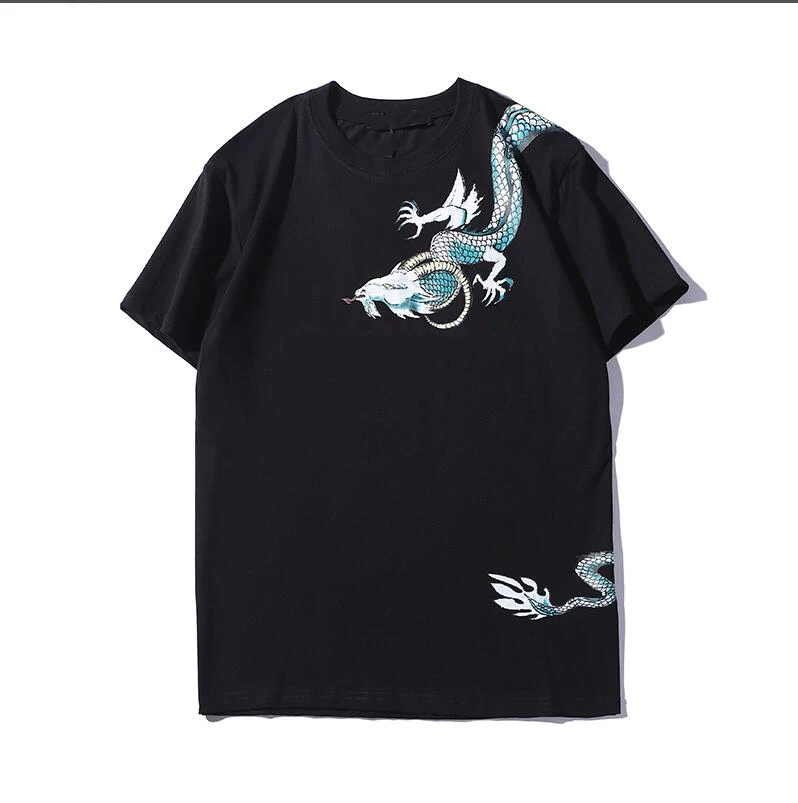 

Cotton O-neck Tshirt Style Print Dragon Pattern Loose Short T Shirt Men Sale 2019 New Arrival Male Harajuku Fashion Tshirts