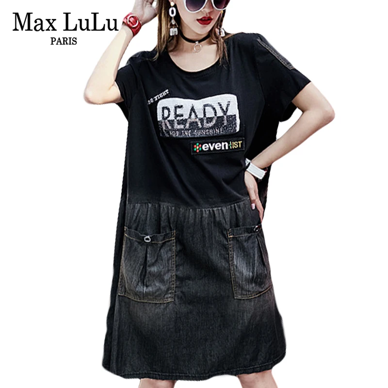 

Max LuLu 2018 Summer Luxury Korean Brand Girls Punk Streetwear Womens Printed Denim Dresses Sexy Vestidos Ladies Casual Clothes