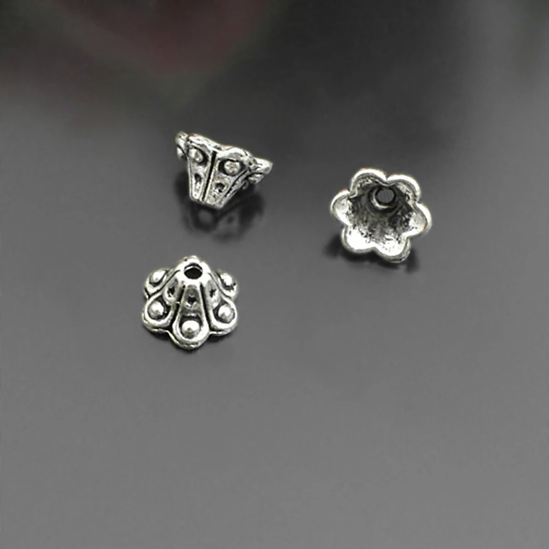 

(26699)50PCS 9x6MM Antique Silver Zinc Alloy Flowers Beads Caps Diy Jewelry Findings Accessories Wholesale