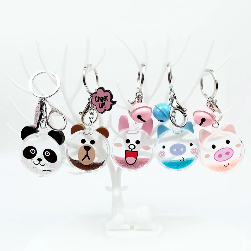 

Personality Liquid Quicksand Sequins Acrylic Keychain Animal Head Type Cute Girl Key Ring Women Backpack Pendant Couple Jewelry