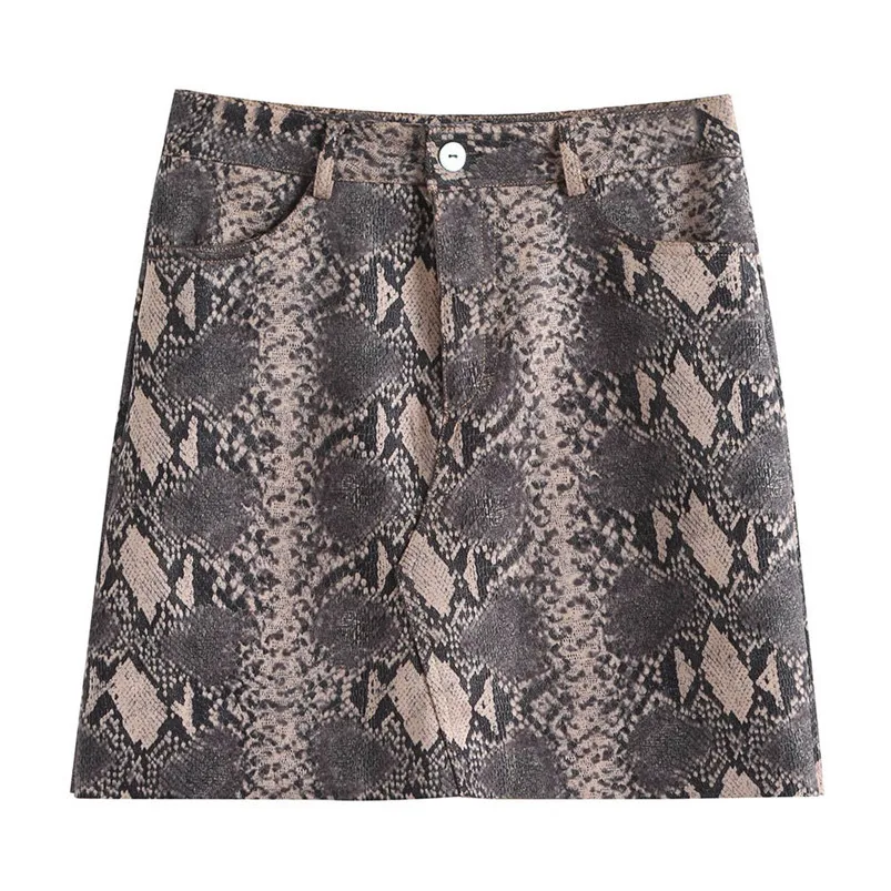 Skirt Elegant For Women Sexy Snake Print Skirts Elastic Suede High Waist Zipper Button Short Mini Autumn Bodycon Skirt R24 (6)