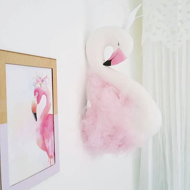 Розовый Лебедь Настенный декор для детской комнаты мягкие игрушечные Лебеди куклы для девочек настенная голова животного крепление для детской комнаты детский подарок на день