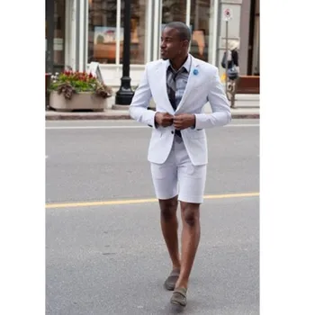 

Custom men's jacket + shorts Peak Lapel Formal Work Wear White Summer Beach Men's Prom Party Suits Blazers