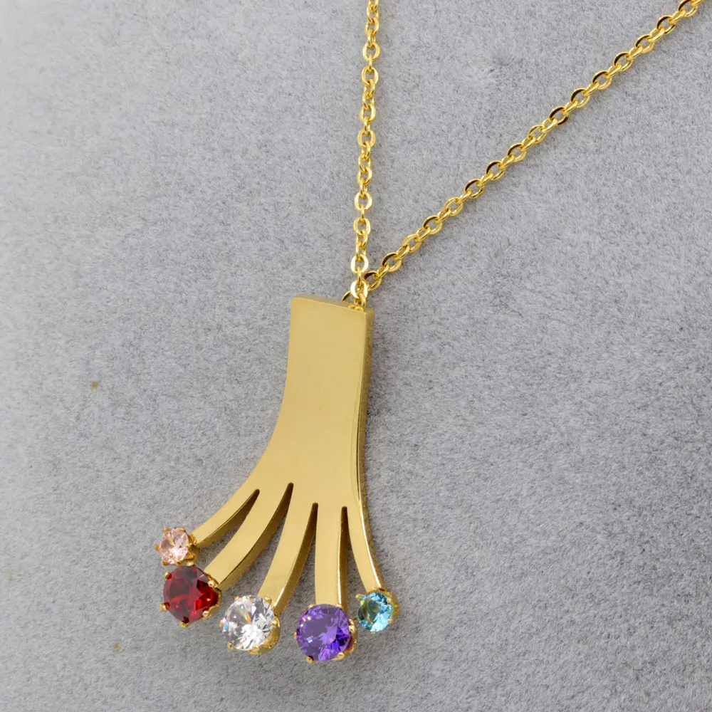 Women Jewelry Brand 18K Gold Plated Palm Shape Cubic Zirconia Pendant Necklace Stainless Steel Necklace Chain Jewelry Wholesale