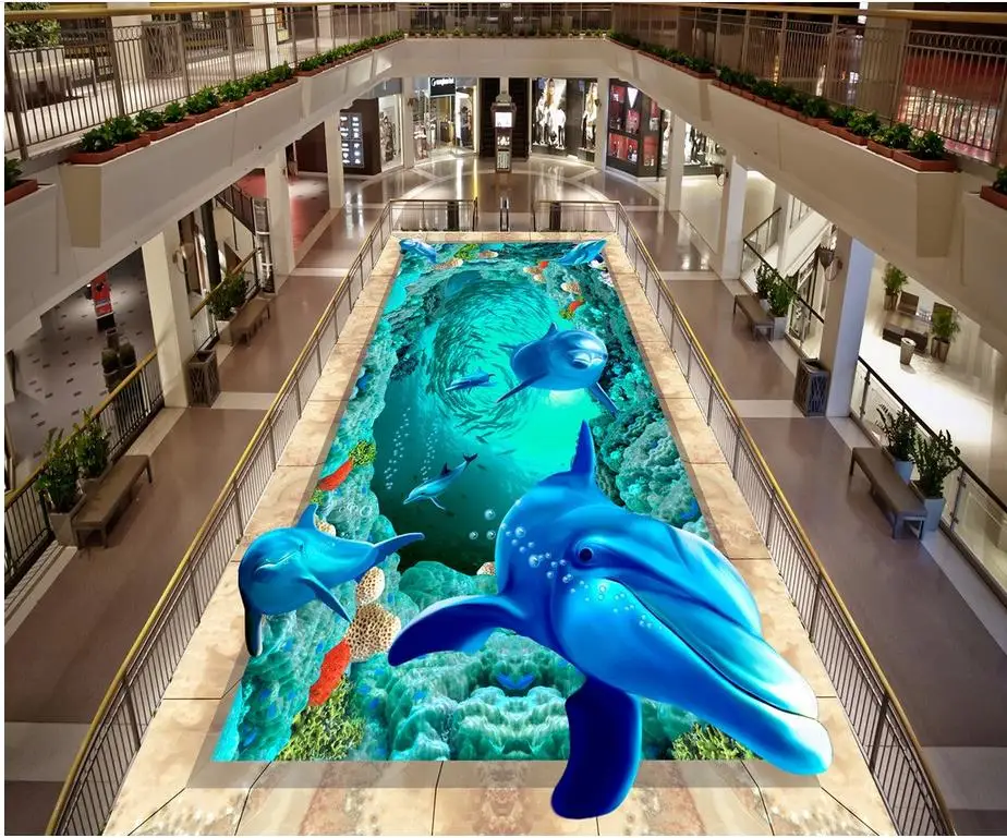 

Custom Photo Floor 3D Wallpaper Modern Art Sea World Dolphin Floor Painting Non-slip Waterproof Self-adhesive PVC Wallpaper