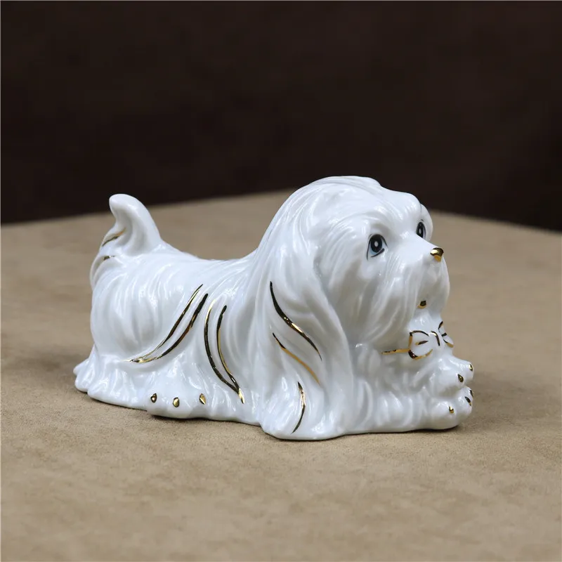 Керамика тцу собака миниатюрный фарфор болонка фигурка собачки; домашние питомцы Скульптура орнамент для домашний декор и коллекция произведений искусства