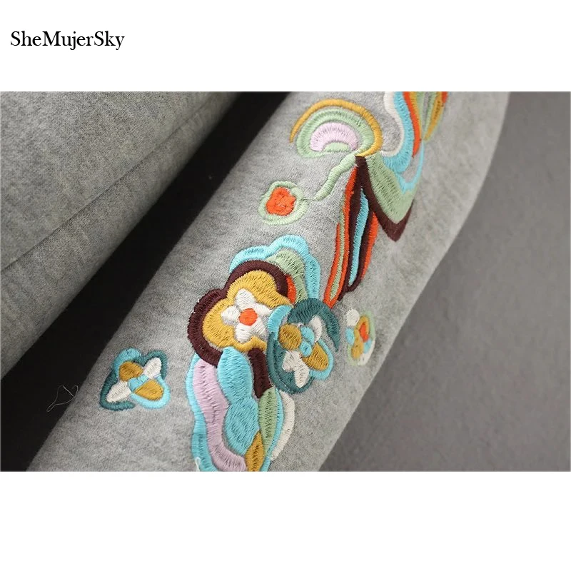  SheMujerSky Sweatshirt Women Long Hoodie Dress Embroidery Floral moleton feminino Pullover Womens 2