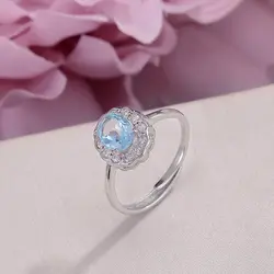 100% Натуральный топаз кольца для Для женщин Fine Jewelry 925 пробы серебро 5*7 мм синий драгоценный камень овальной Белое золото регулируемый кольцо