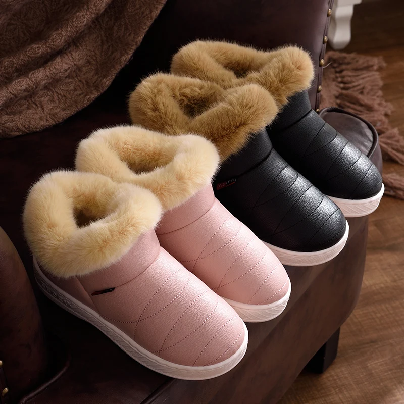 ASIFN Men Slippers with Fur Plush Warm Winter Women Fur Slipper Solid Men Shoes Couple Platform Soft Indoor Fluffy Home Male