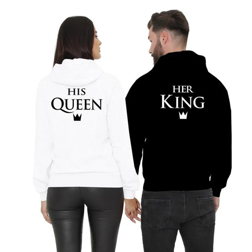 

Kensbuy matching Couple Hoodies Valentine's Day Unisex Women Men Casual Streetwear Hooded Tops King Queen Lover Hoodies