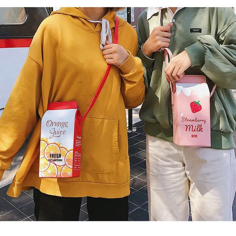Летняя новая маленькая сумка из искусственной кожи с принтом фруктов, модная Подростковая милая сумка на плечо с рисунком клубники, банана, молока, C41-39