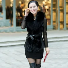 2016 women’s slim fox fur collar real sheepskin waistcoat genuine sheep leather women vest jacket fashion lady overwear gilet