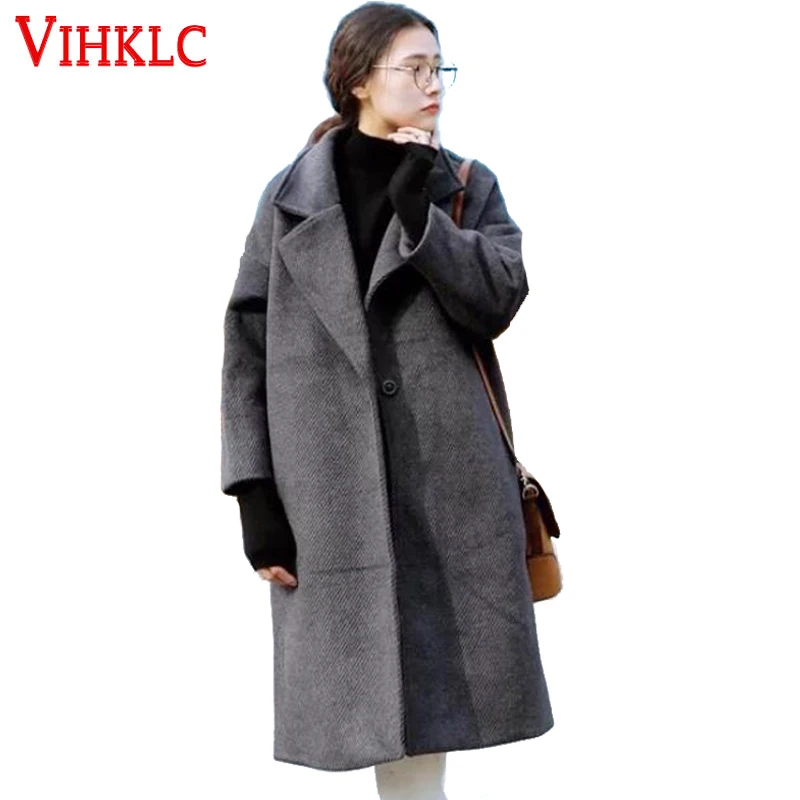 

Women's Elegant Long Style Wool Coat Blends Autumn Winter Vintage Solid Coats Jackets Ladies Casual Oversized Outerwear A753