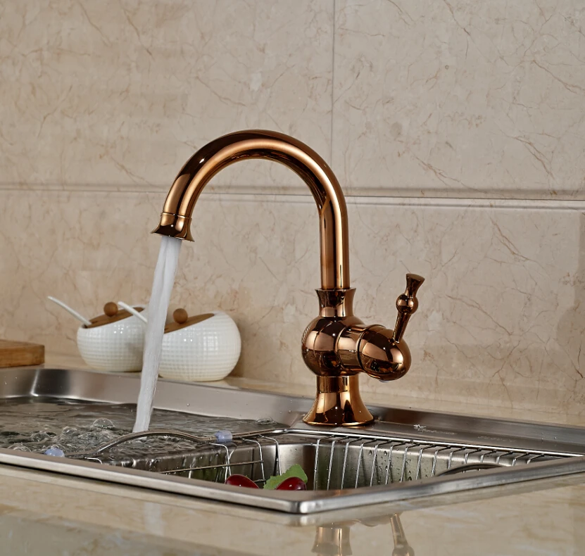 Modern Rose Golden Swivel Spout Kitchen Faucet Swive Spout Vessel Sink Mixer Tap