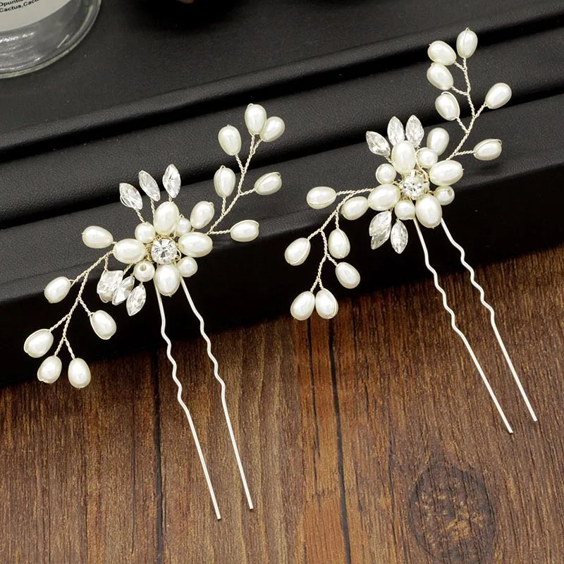 Rhinestone Hair Pins Clips Pearl Jewelry Hairpins Gold Hair Accessory