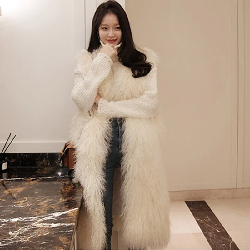 Women's Winter Faux Fox Fur Long Vest Coat Fluffy Sleeveless Soft Hairy Overcoats 2018 Fashion Elegant Female Waistcoat