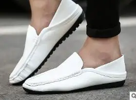 Новинка года; Мужская обувь из искусственной кожи в горошек; дышащая мужская обувь; Повседневная Удобная обувь Lok Fu; повседневная обувь для вождения из черной кожи - Цвет: white