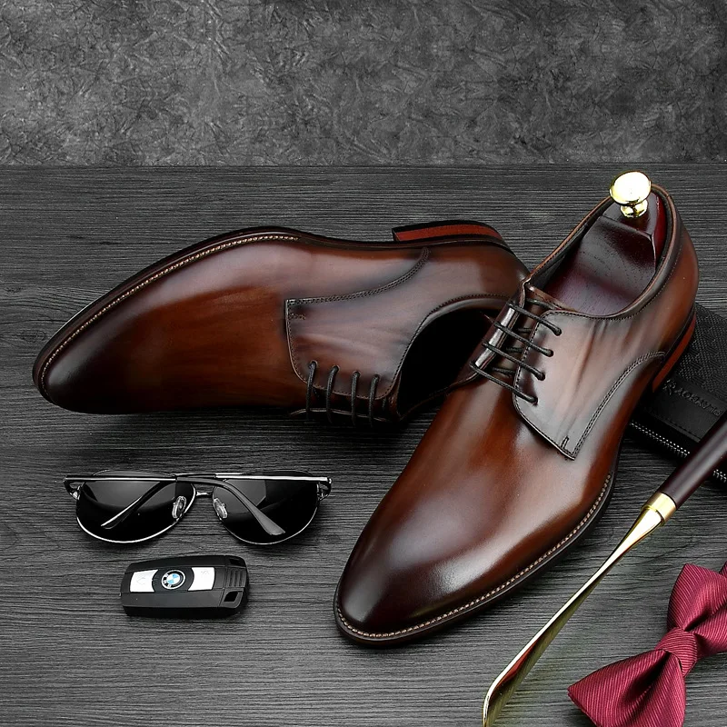 2019 De Mens Do Casamento Vintage brown Handmade Da Calçados Marca Desai Sapatos Festa Couro Luxo Black Genuíno Negócios Italiano Plana coffee Derby Vestido dqgYdC