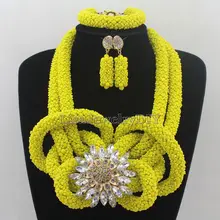 Latest African Costume Jewelry Yellow Set Nigerian Wedding Beads Necklaces Jewelry Sets Woman Party Gift Free Shipping HD7548