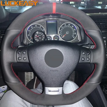 

Black Suede Genuine Leather DIY Car Steering Wheel Cover for Volkswagen Golf 5 Mk5 GTI VW Golf 5 R32 Passat R GT 2005