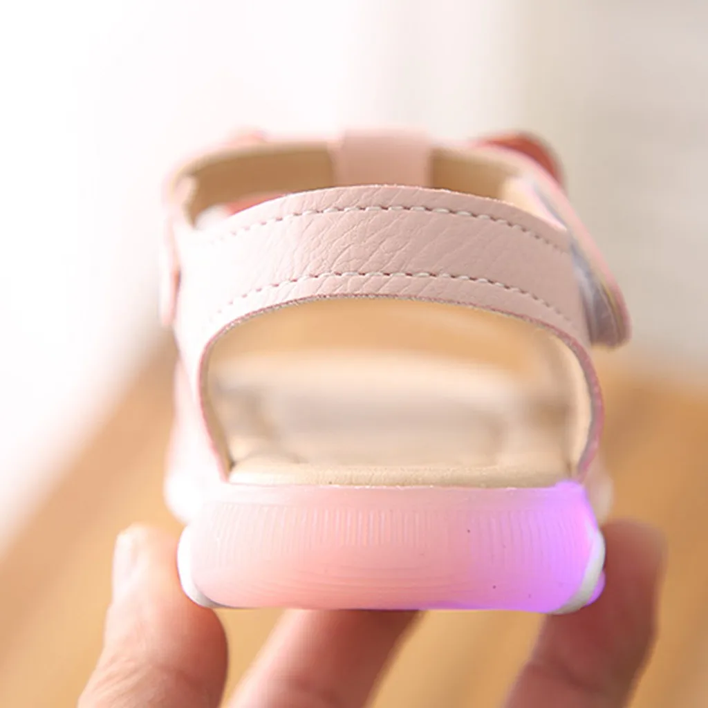 Children Kid Baby Girls Bowknot Led Light Luminous Sport Sandals Princess Shoes