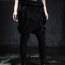 27-44! Мужские не-мейнстрим Висячие промежности хип-хоп персонализированные мульти-карманные шаровары модные обтягивающие брюки