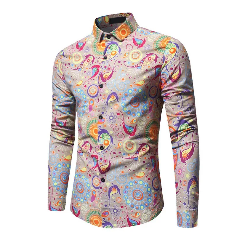 Laamei тенденции моды цветок рубашка Для мужчин Цветочный принт рубашки брендовая одежда Повседневное Бизнес гавайская рубашка с длинными