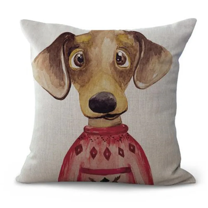 Square 18" Cartoon Cute Dog Printed Cotton Linen Home Sofa Decorative Throw Pillow Cushion Cover Outdoor Decor