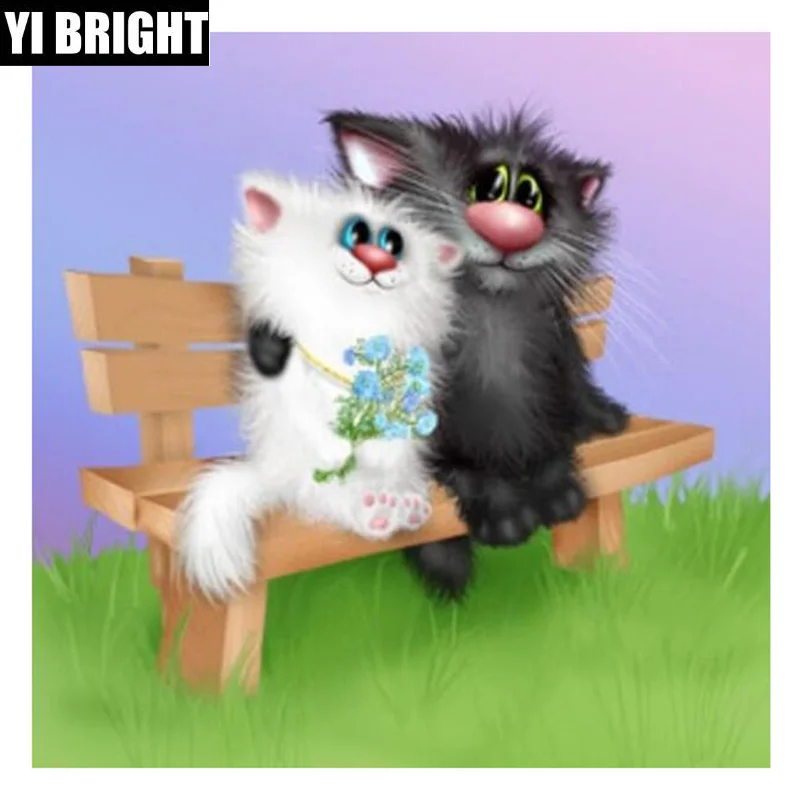 

Full Square/round Diamond Embroidery Handmade"Cat couple" Knitting Set diamond painting House Living Room Decoration XPZ