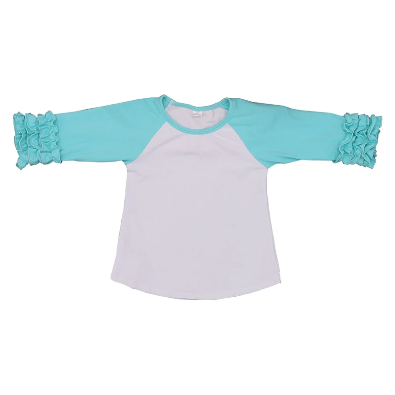 Коллекция года, одежда для маленьких девочек футболка для девочек с оборками, реглан, одежда для девочек осенне-осенние хлопковые футболки для девочек - Цвет: 2 mint aqua
