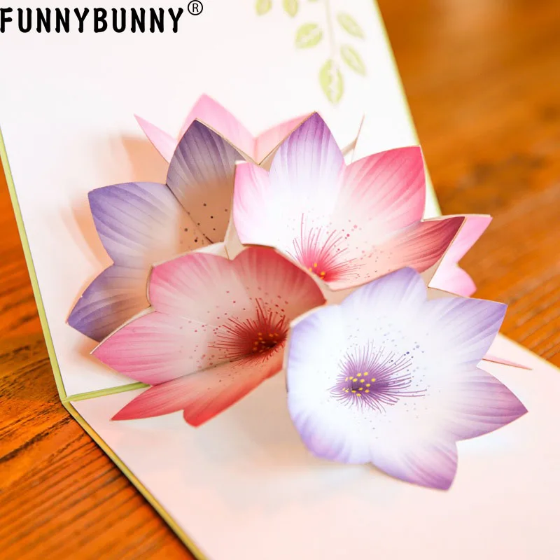  FUNNYBUNNY Greeting Cards Handmade Birthday Wedding Invitation 3D Pop Up Card Flower - 33053936163