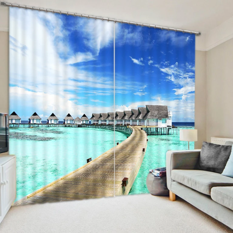 

Seaview Resort photo print blackout curtains bedroom 3D noise Personalized custom fabrics