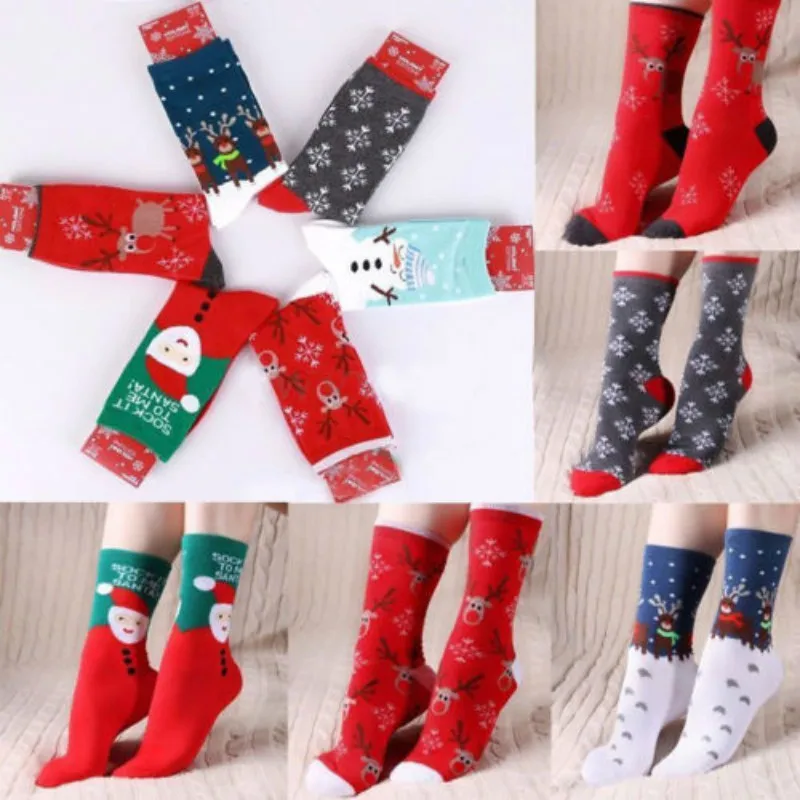 

Christmas Womens Mens Warm Cotton Socks Christmas Snowman Snowflake Deer Socks