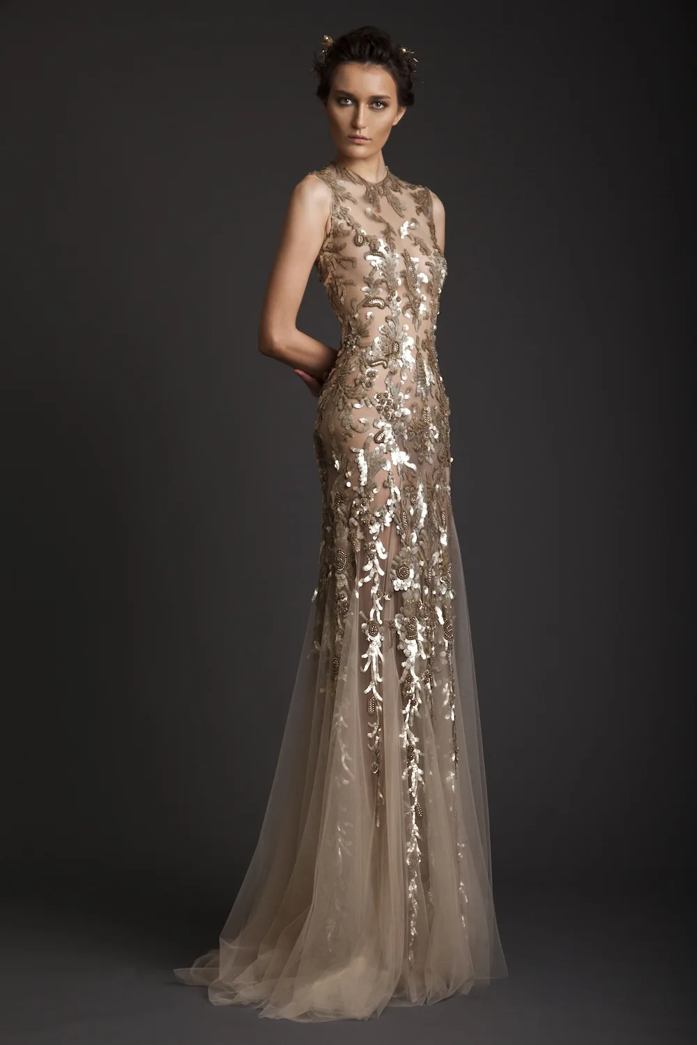 Krikor Jabotian New Arrival Sexy Gold Applique A Line Evening Dresses ...