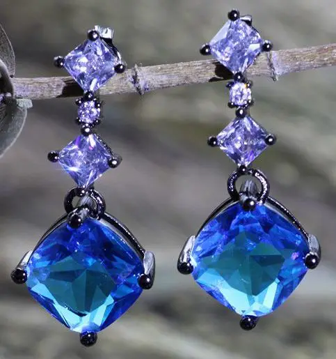 Треугольные Висячие серьги для женщин Висячие серьги-кольца, модные ювелирные украшения Кристалл CZ Висячие Серьги Геометрические женские свадебные серьги - Окраска металла: blue