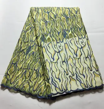 

Best Selling African Lace Fabric With Stones Nigerian French Fabric, 2019 High Quality African Tulle Lace Fabric FLM039 yellow