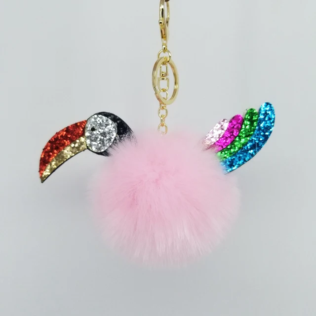 LLavero de pájaro con lentejuelas, pompón de pelo, llaveros de bola para mujer, decoración de bolsos, accesorios para llaves de coche, dijes de moda, regalos LLavero de pájaro con lentejuelas, pompón de pelo, llaveros de bola para mujer, decoración de bolsos, accesorios para llaves de coche, dijes de moda, regalos