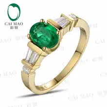 CaiMao 0.78 ct Natural Emerald 18KT/750 Yellow Gold 0.33 ct Full Cut Diamond Engagement Ring Jewelry Gemstone