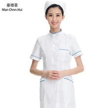 Женский медицинский Халат медицинский лабораторный халат доктор тонкий короткий рукав белая форма медсестры круглый вырез платье девушка комбинезон