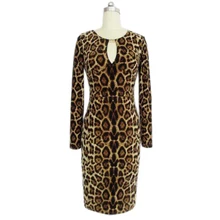 Hot Europe Celebrity Sexy Leopard Bodycon Dress Long Sleeve 1457