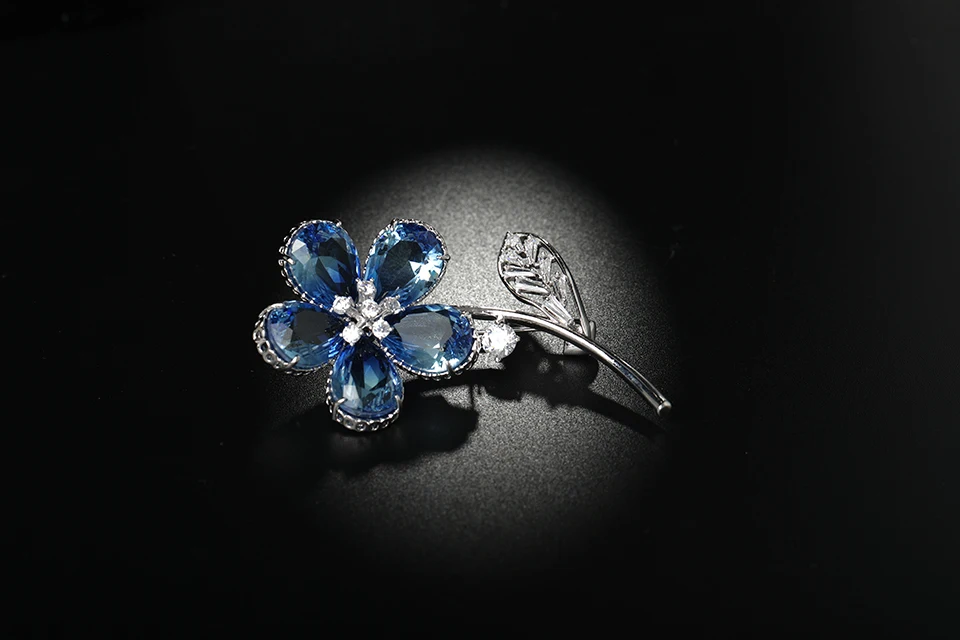 Dazz роскошный синий прозрачный AAA циркон растительный цветок брошь для свадьбы одежда для банкета шарф юбка булавка орнамент лучший подарок