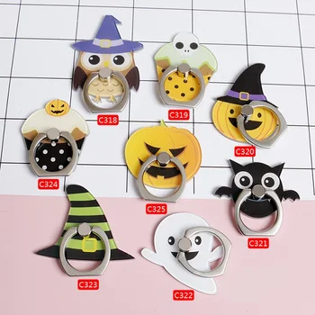 

Wholesale 360 Degree Universal Metal Finger Ring Cartoon Halloween owl bat pumpkin lazy Stand Holder Car Mount Stand #5706