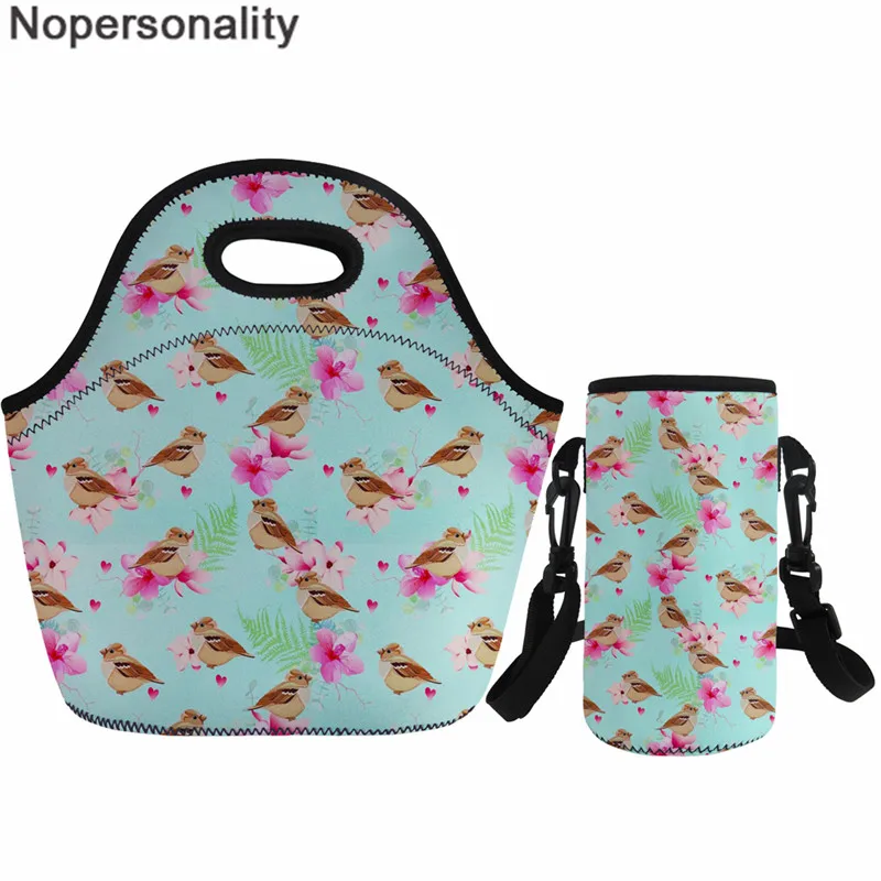 

Nopersonality Bird Prints Neoprene Lunch Bags for Children Office Worker Insulation Lunch Case with Thermal Bottle Case Sets