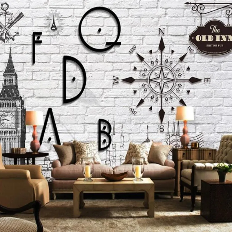 Custom-hand-painted-backdrop-wallpaper-retro-wallpaper-Big-Ben-white-brick-wall-living-room-TV-room
