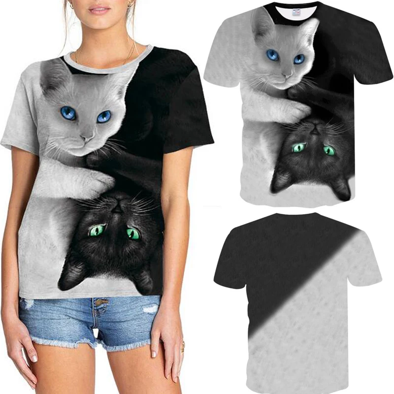 Забавная 3D женская футболка с котом, Женский Топ с коротким рукавом, Harajuku, футболки, топ размера плюс футболка с изображением животного, женская футболка